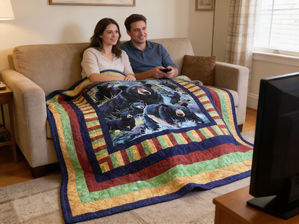 Enchanting Bear Hugs Quilt – Handmade Queen Size comforter bedspread duvet cover throw blanket