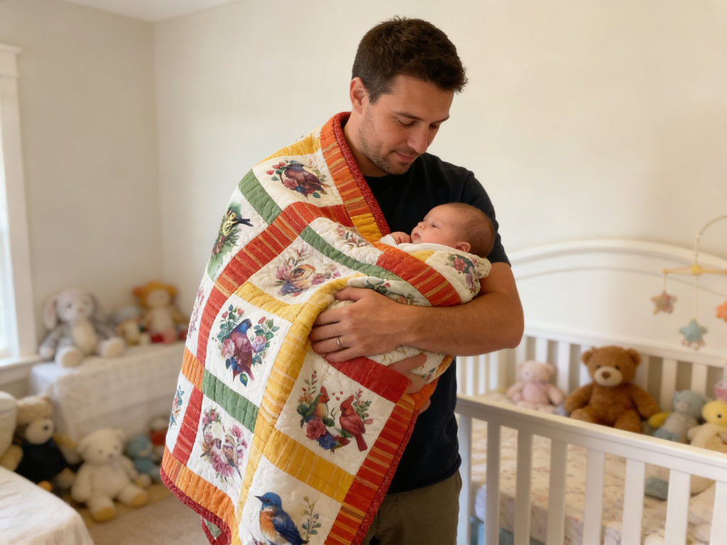 Handmade Bird Lap Quilt - Colorful Baby Blanket baby quilt baby blanket nursery decor new born gift idea