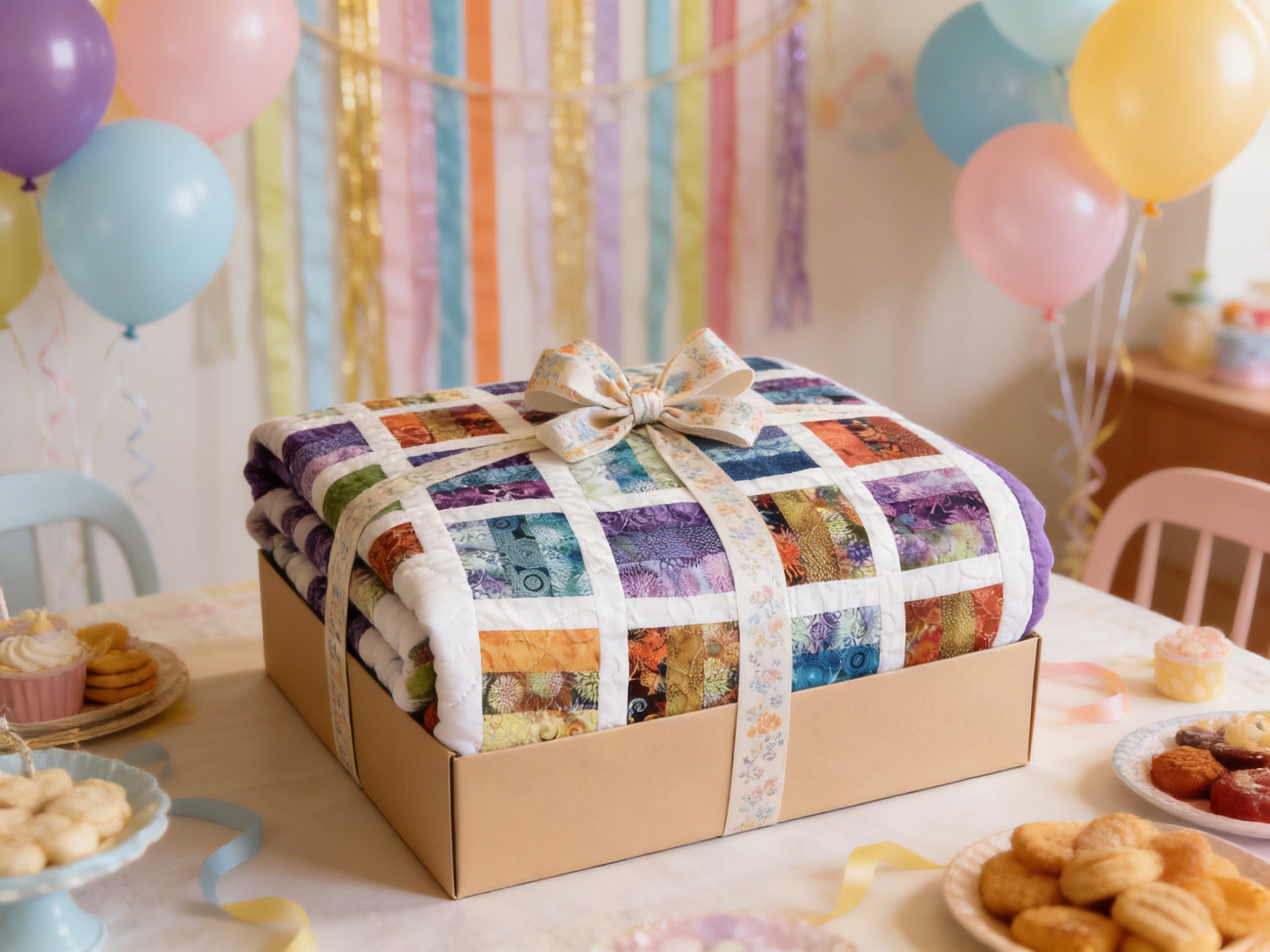 Handmade Rainbow Boho Quilt – Personalized Cotton Quilt Gift – Lap Quilt baby blanket baby shower gift new born nursery decor bedspread