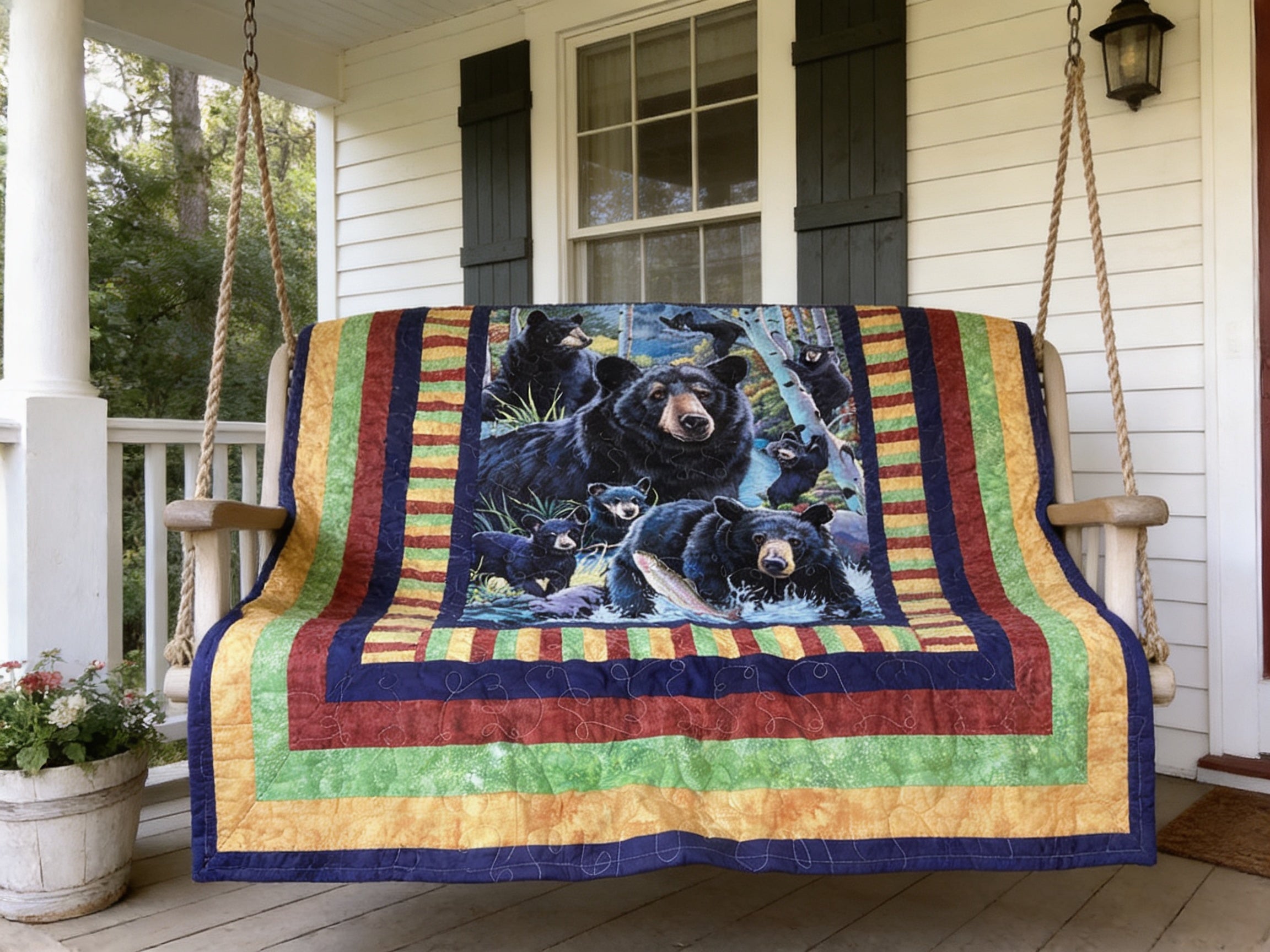 Enchanting Bear Hugs Quilt – Handmade Queen Size comforter bedspread duvet cover throw blanket