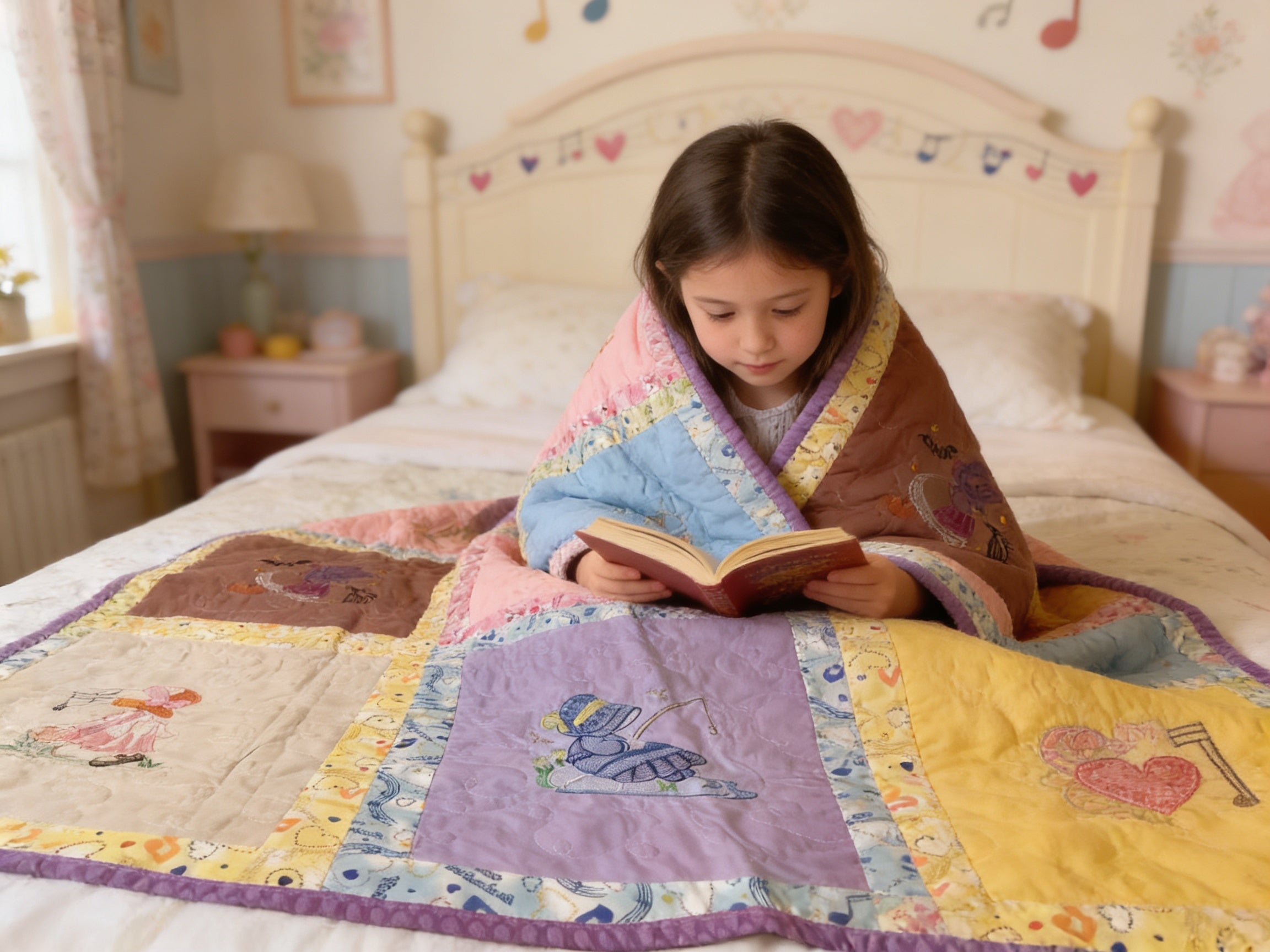 Handmade Little Bonnet Girl Quilt comforter bedspread duvet cover gift idea matching pillow