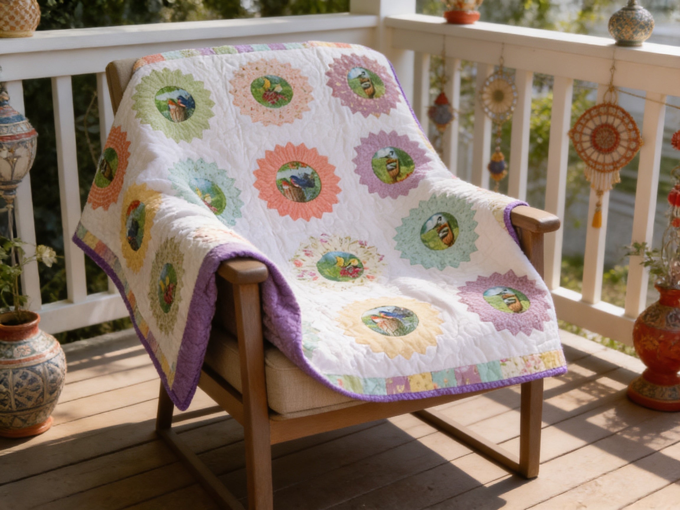Personalized Bird & Flower Quilt - Handmade Throw Blanket comforter bedspread duvet cover gift idea