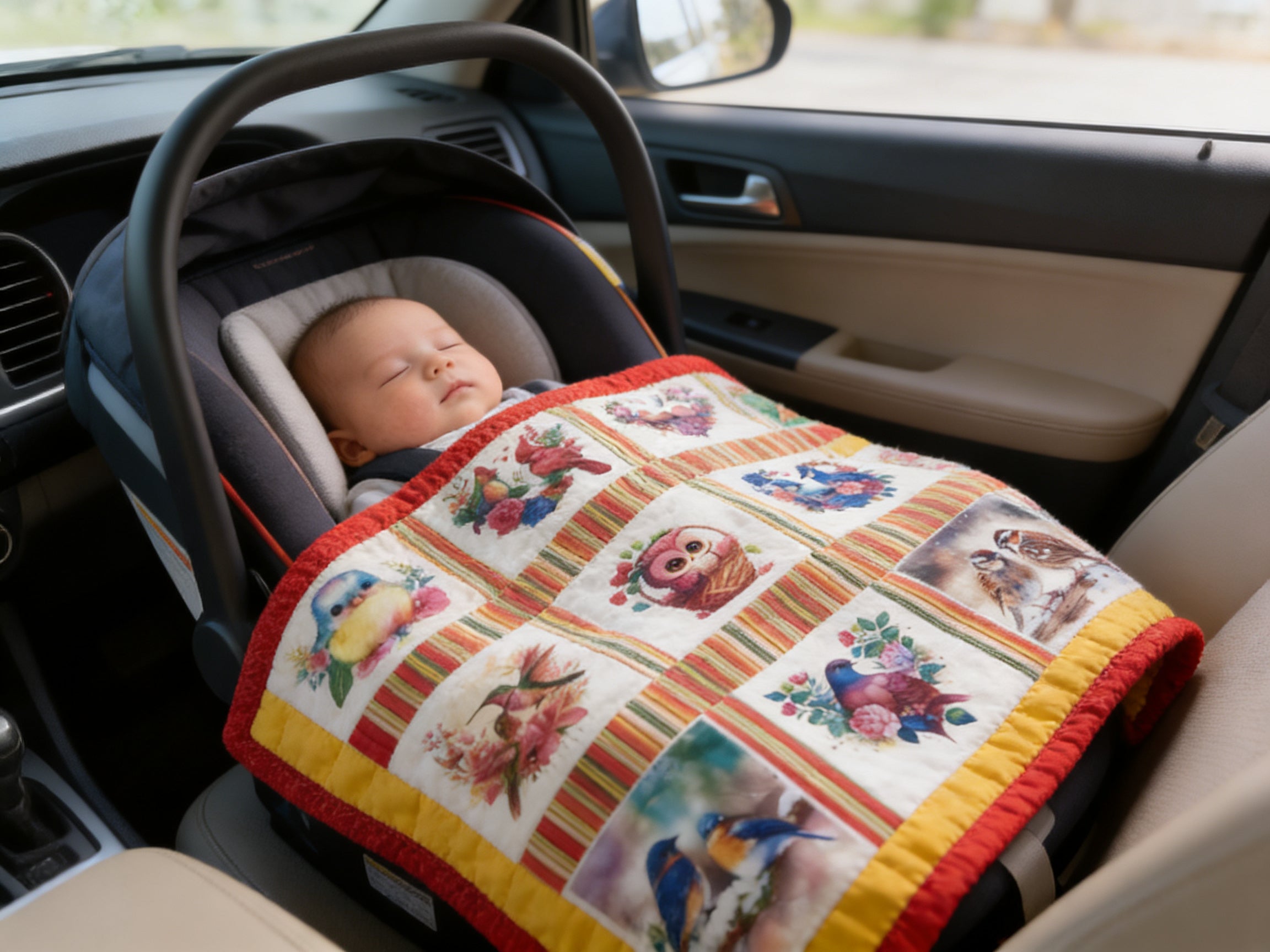Handmade Bird Lap Quilt - Colorful Baby Blanket baby quilt baby blanket nursery decor new born gift idea