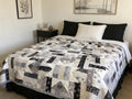 Light weight Handmade Black White Gray Patchwork Quilt – Modern Throw Blanket – 69x69 Bedspread – One of a Kind Quilt Gift comforter