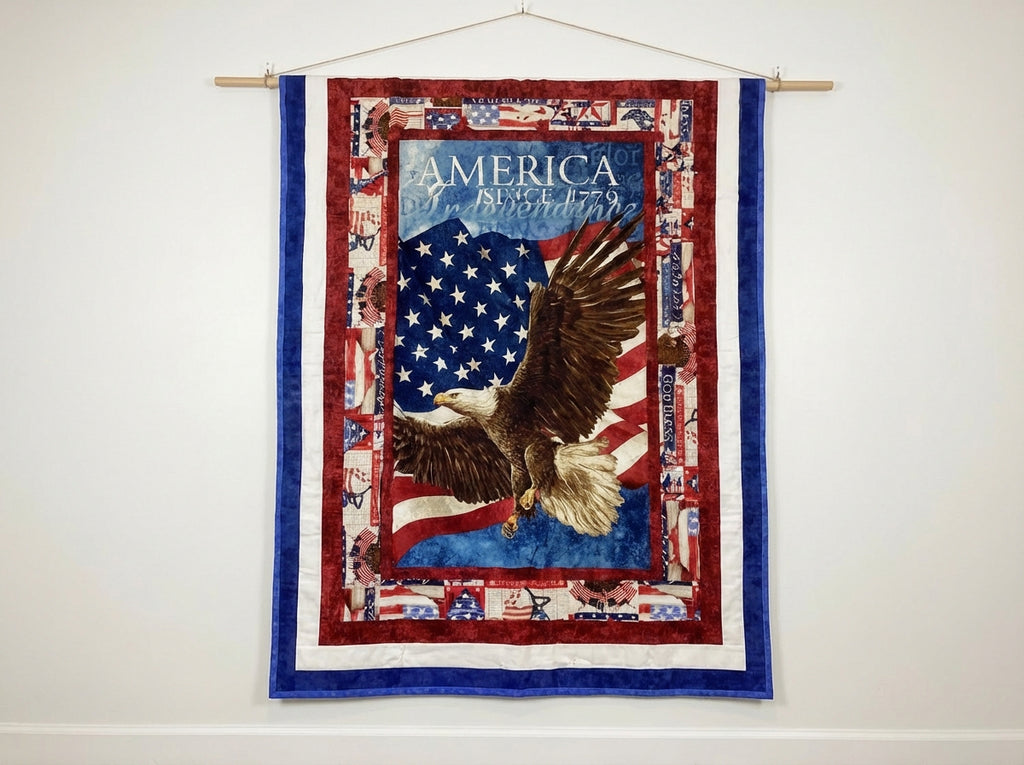 All American Eagle Quilt – Hand-Tied Cotton Throw Blanket, Patriotic Home Decor