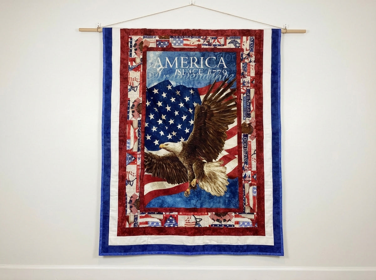 All American Eagle Quilt – Hand-Tied Cotton Throw Blanket, Patriotic Home Decor