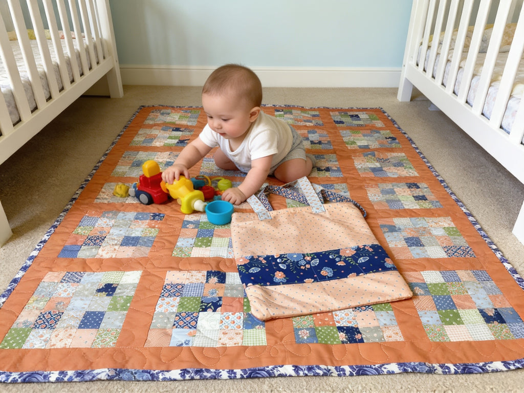 Handmade Baby Quilt & Magical Matching Diaper Tote Set Lap Quilt baby blanket baby shower gift new born nursery decor bedspread
