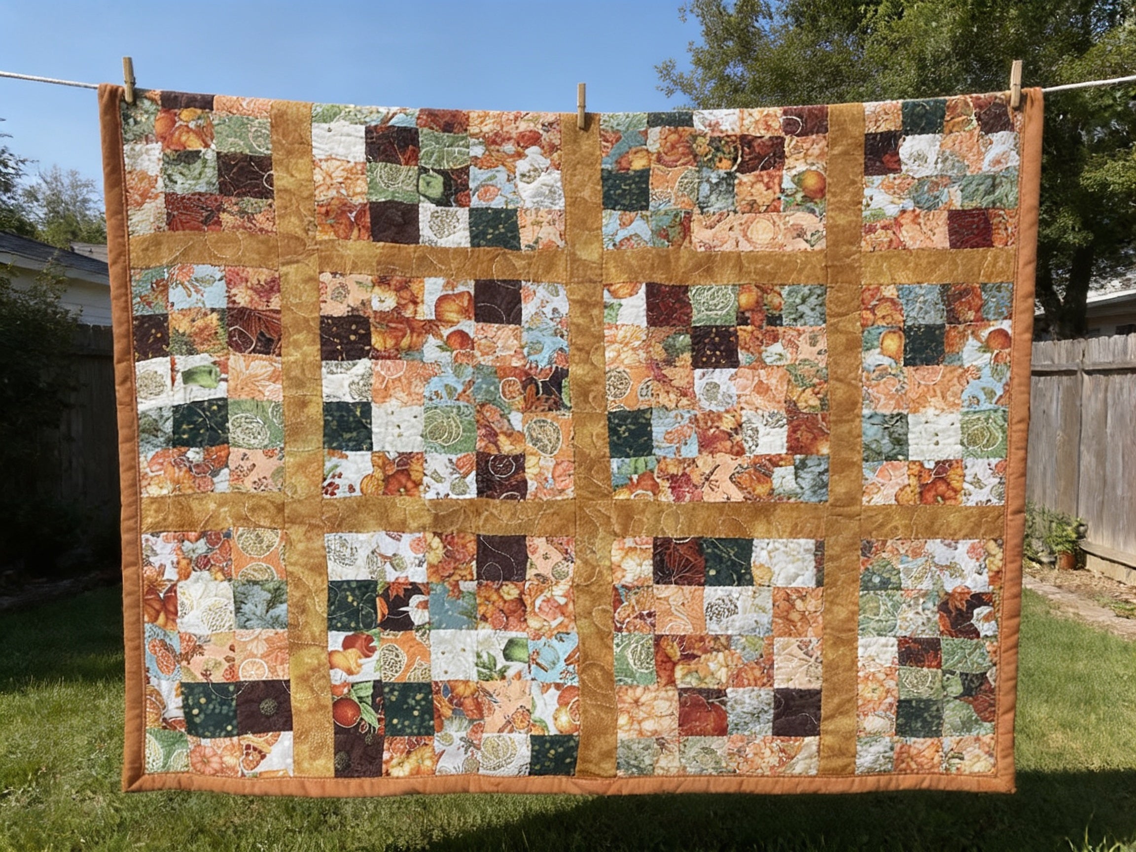 Sunburst Starfire Queen Quilt – Handmade Orange Yellow White Star Pattern Bedspread – Reversible Heirloom Blanket