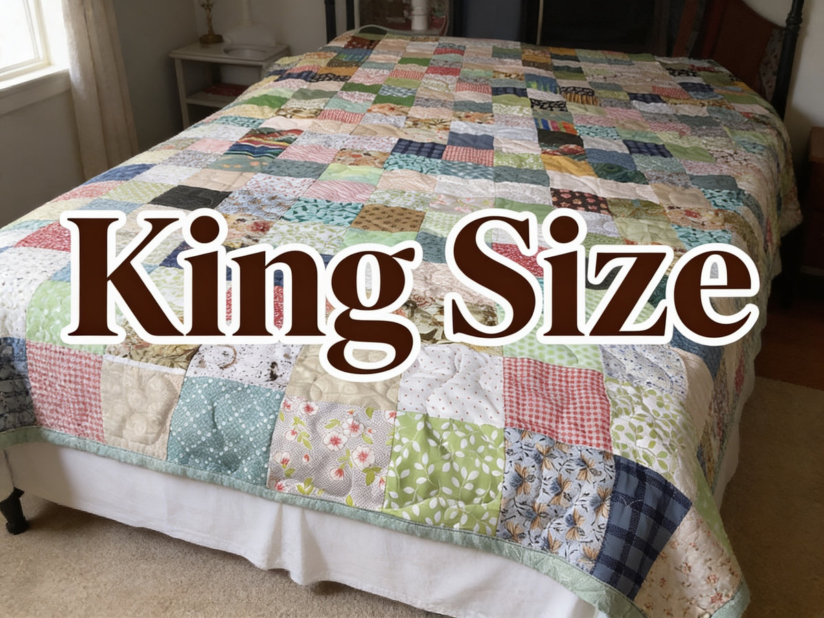 One-of-a-Kind Rainbow Scrappy King Quilt – Handmade Patchwork – Sage Green Reverse – Long Arm Quilted Masterpiece