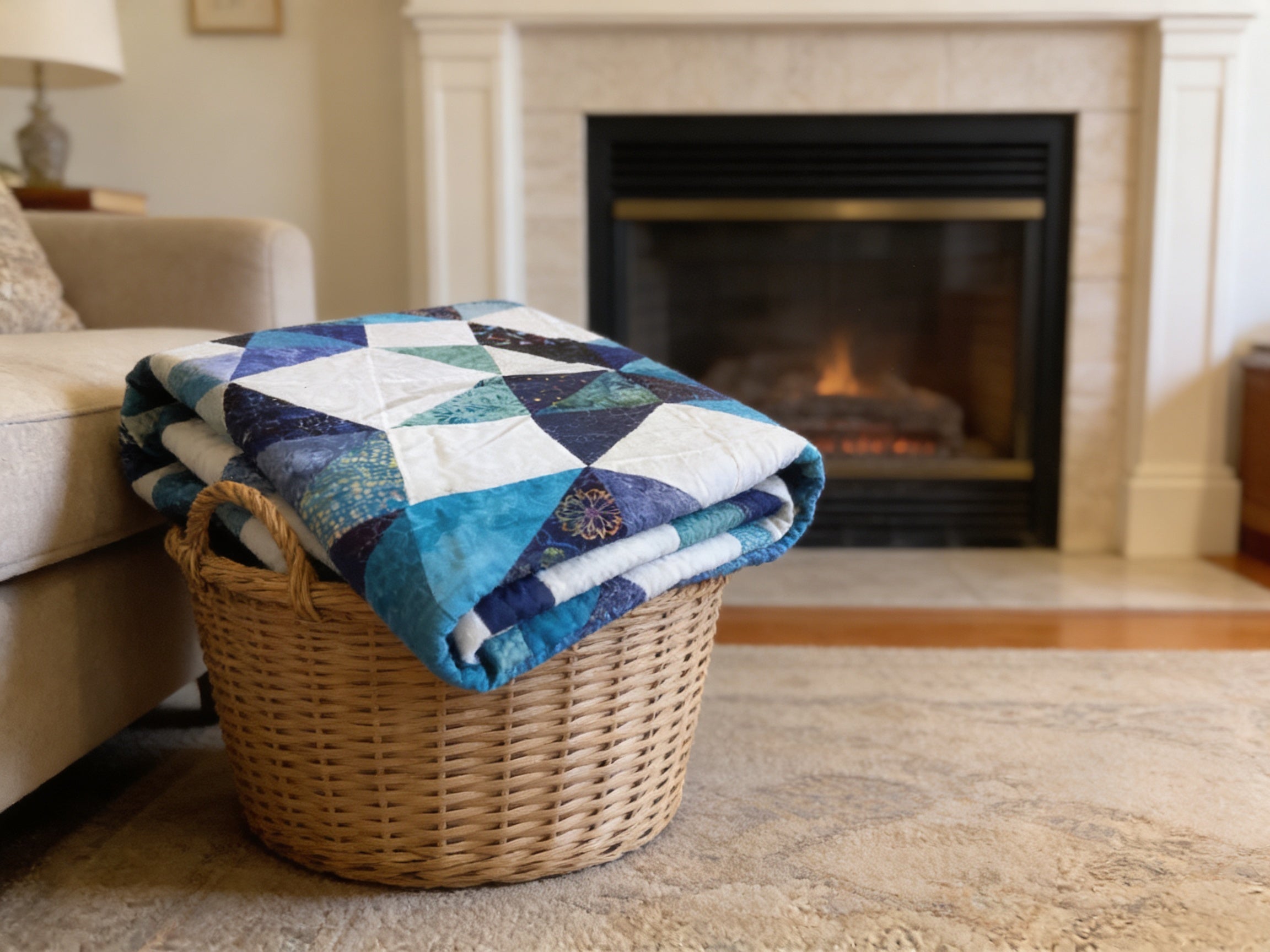 Azure Breeze Boho Quilt – Handmade Lightweight Summer Comfort"  comforter bedspread duvet cover