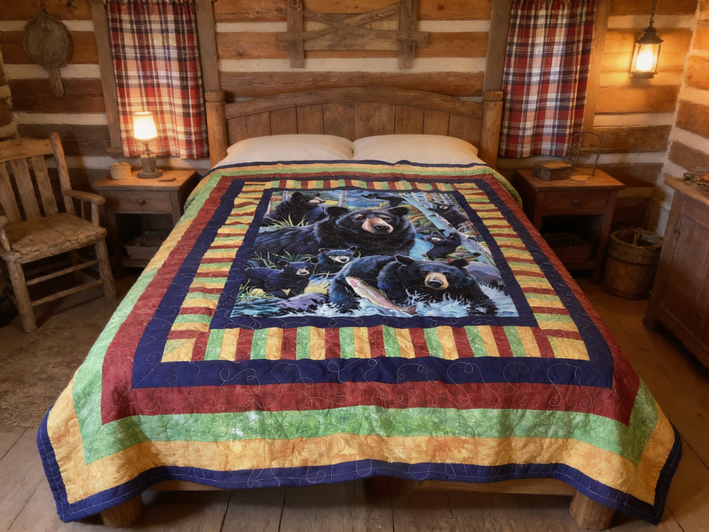 Enchanting Bear Hugs Quilt – Handmade Queen Size comforter bedspread duvet cover throw blanket