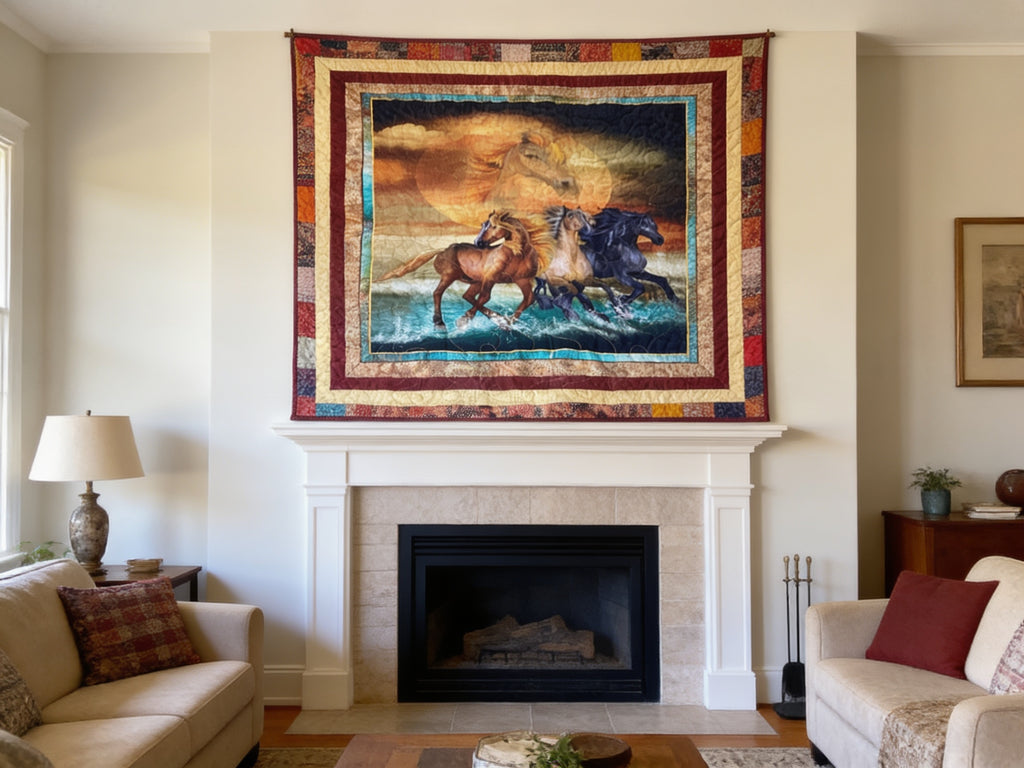 Handmade Horse Quilt Full Size – One-of-a-Kind Running Horses Blanket comforter bedspread duvet cover throw blanket