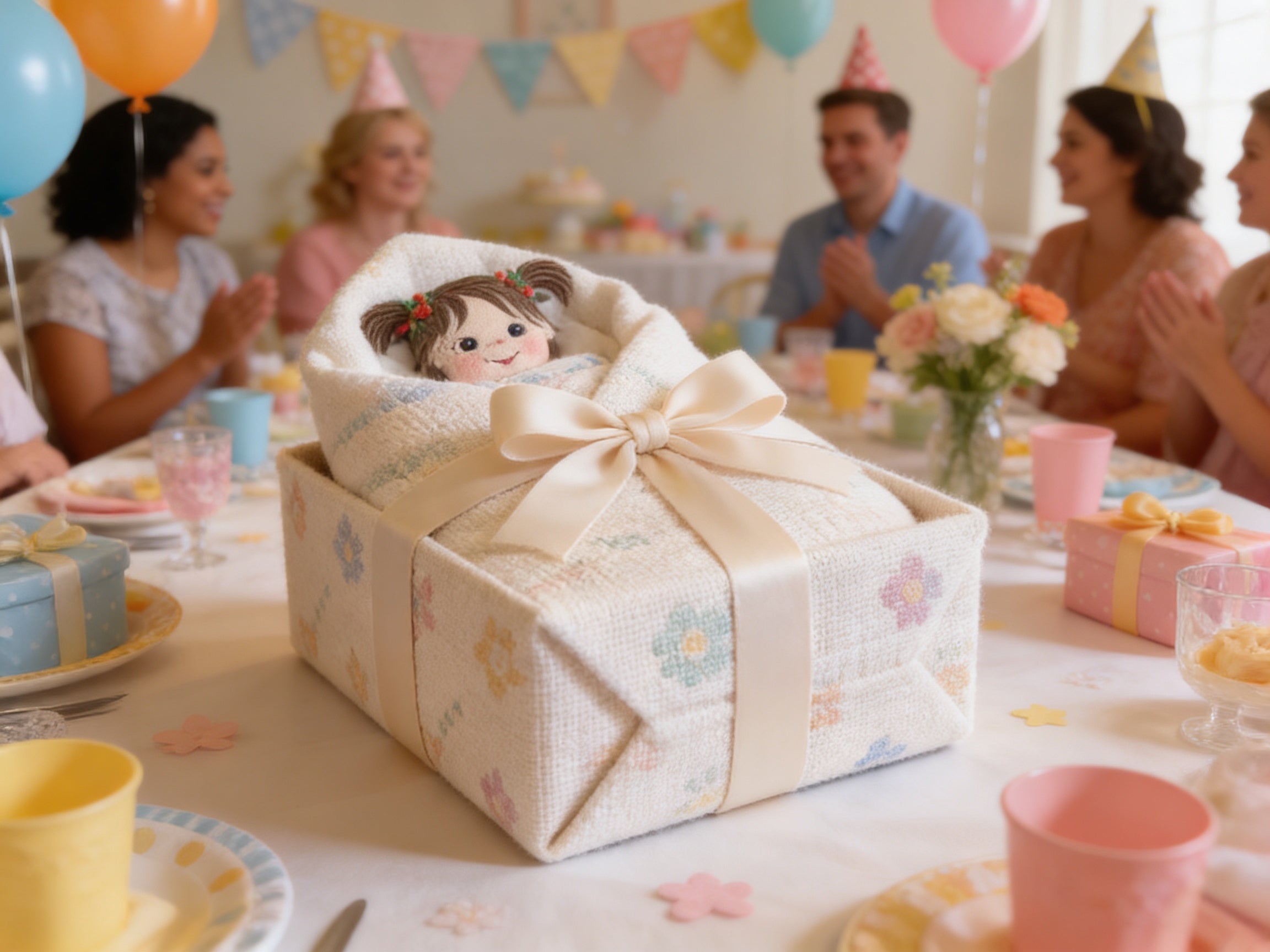 Handmade Embroidered Baby Girls Quilt Art – Colorful Nursery Decor – Baby Shower Gift Idea