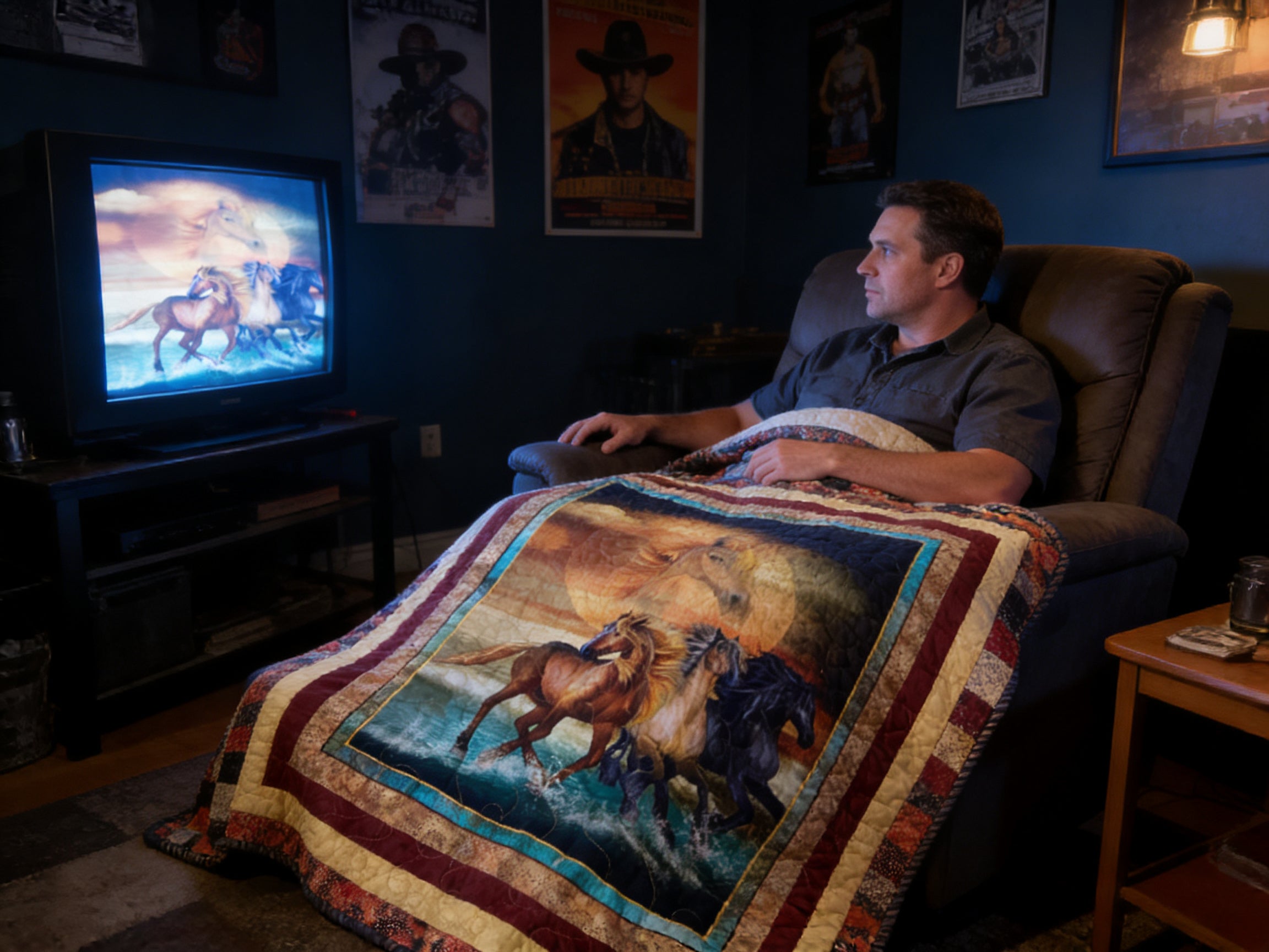 Handmade Horse Quilt Full Size – One-of-a-Kind Running Horses Blanket comforter bedspread duvet cover throw blanket