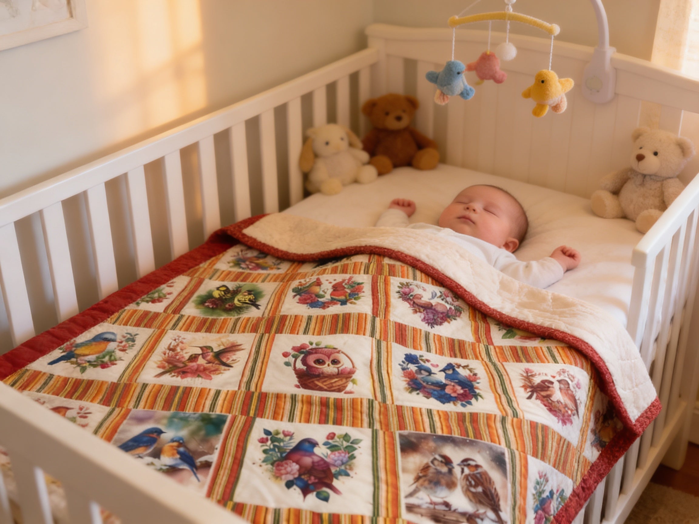 Handmade Bird Lap Quilt - Colorful Baby Blanket baby quilt baby blanket nursery decor new born gift idea