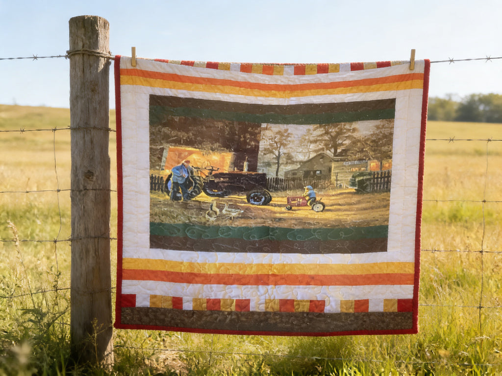 Farmhouse Scene Quilt – Queen Size, Reversible Cotton Bedding  comforter bedspread duvet cover