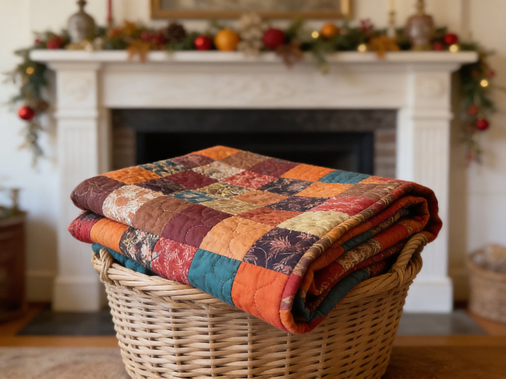 Handmade Earth Tone Patchwork Quilt – Queen Size Cotton Comforter Bedspread