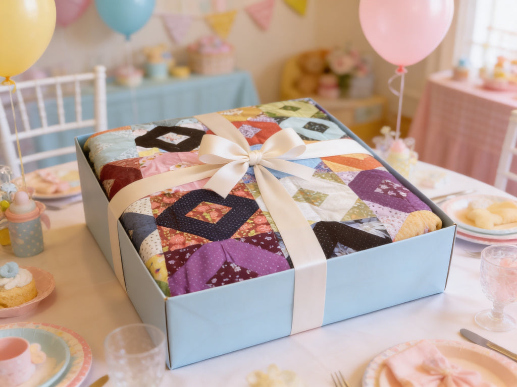 Handmade Rainbow Baby Quilt – Floral Diamond Patchwork Baby Blanket – 43x43 Baby Shower Gift – Cozy Lap Quilt – Machine Washable