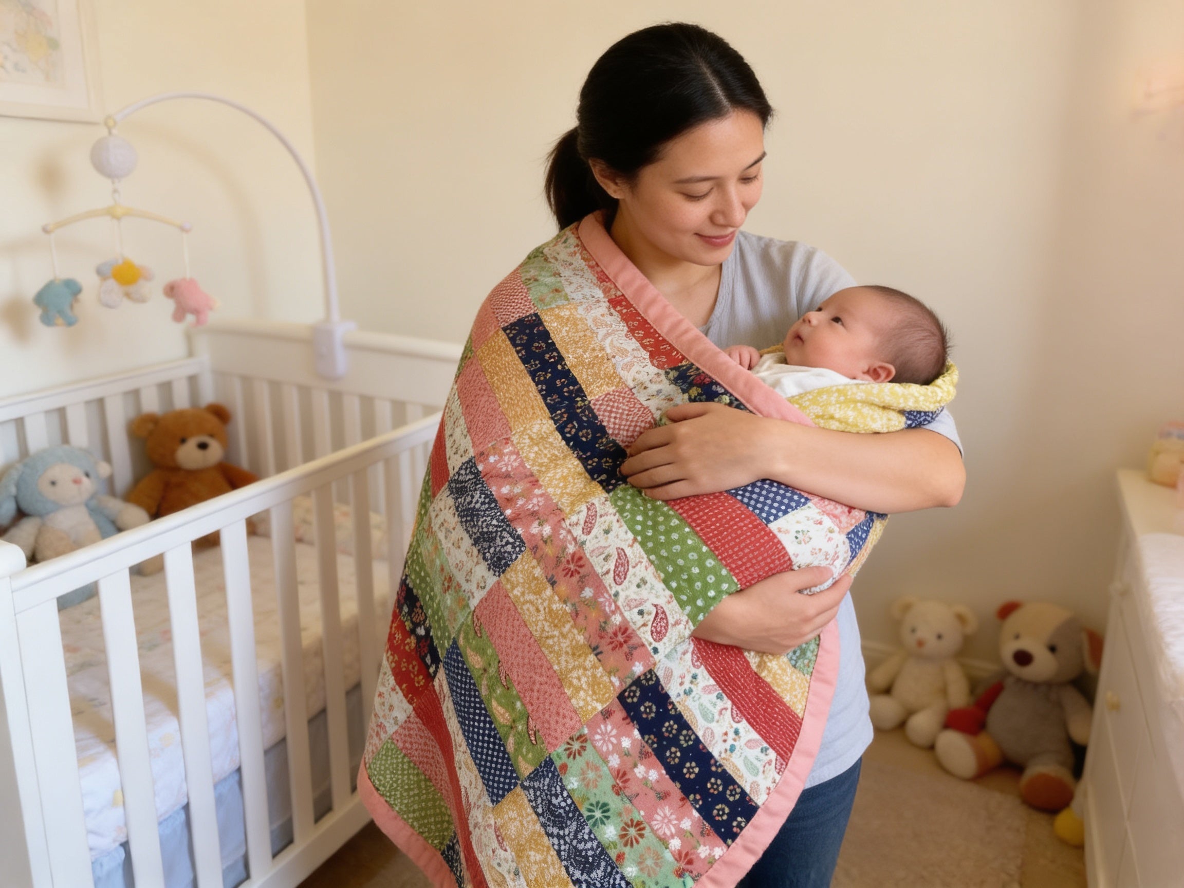 Baby Essentials Set – Handmade Quilt  and Diaper Bag Duo Lap Quilt baby blanket baby shower gift new born nursery decor bedspread