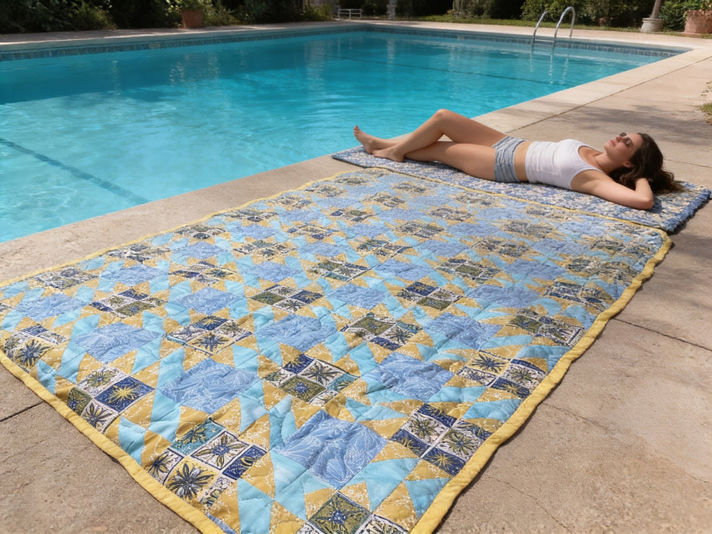 Handmade Quilt – Blue Yellow Fabric Geometric Design