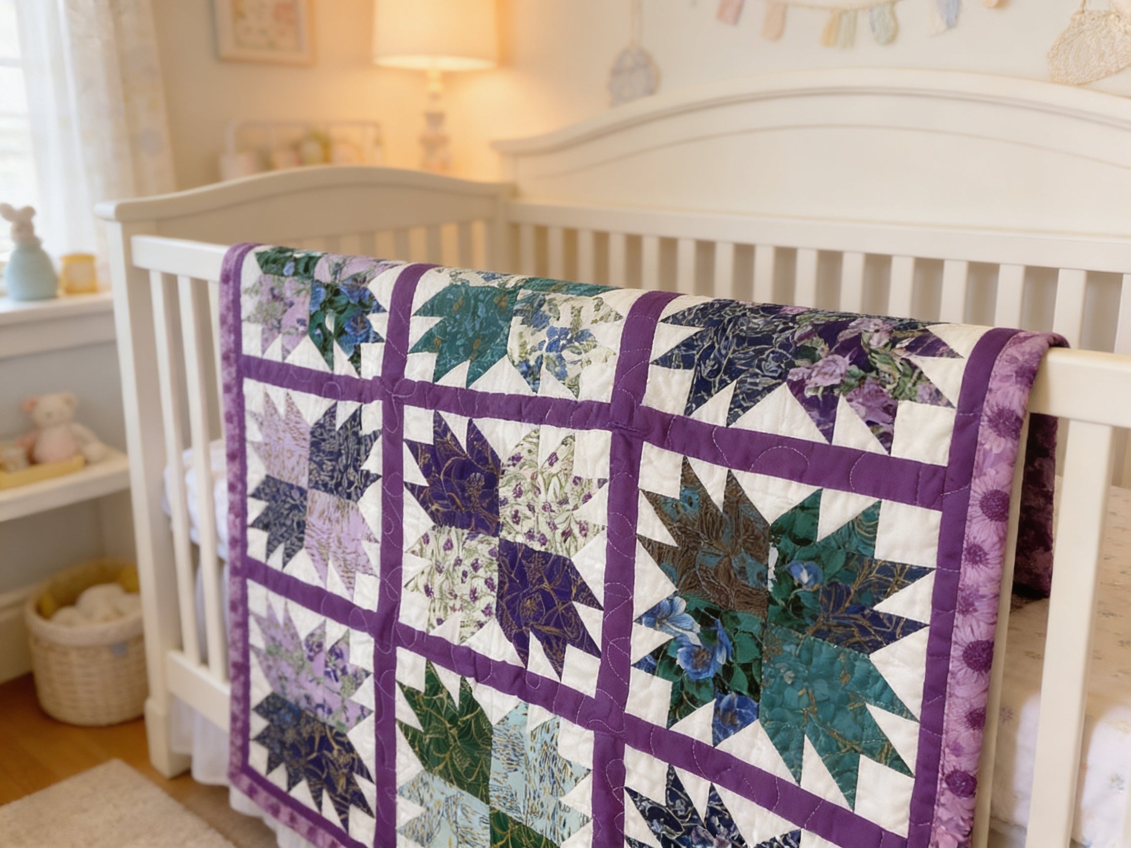 Handmade Purple Star Quilt baby quilt blanket lap quilt  nursery decor baby shower gift comforter duvet cover throw  bedspread