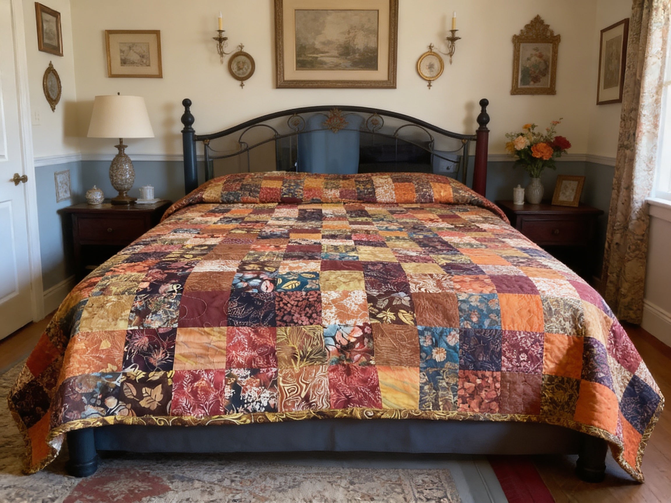 Handmade King Quilt – Earthy Brown Tones, Cotton Patchwork Bedspread