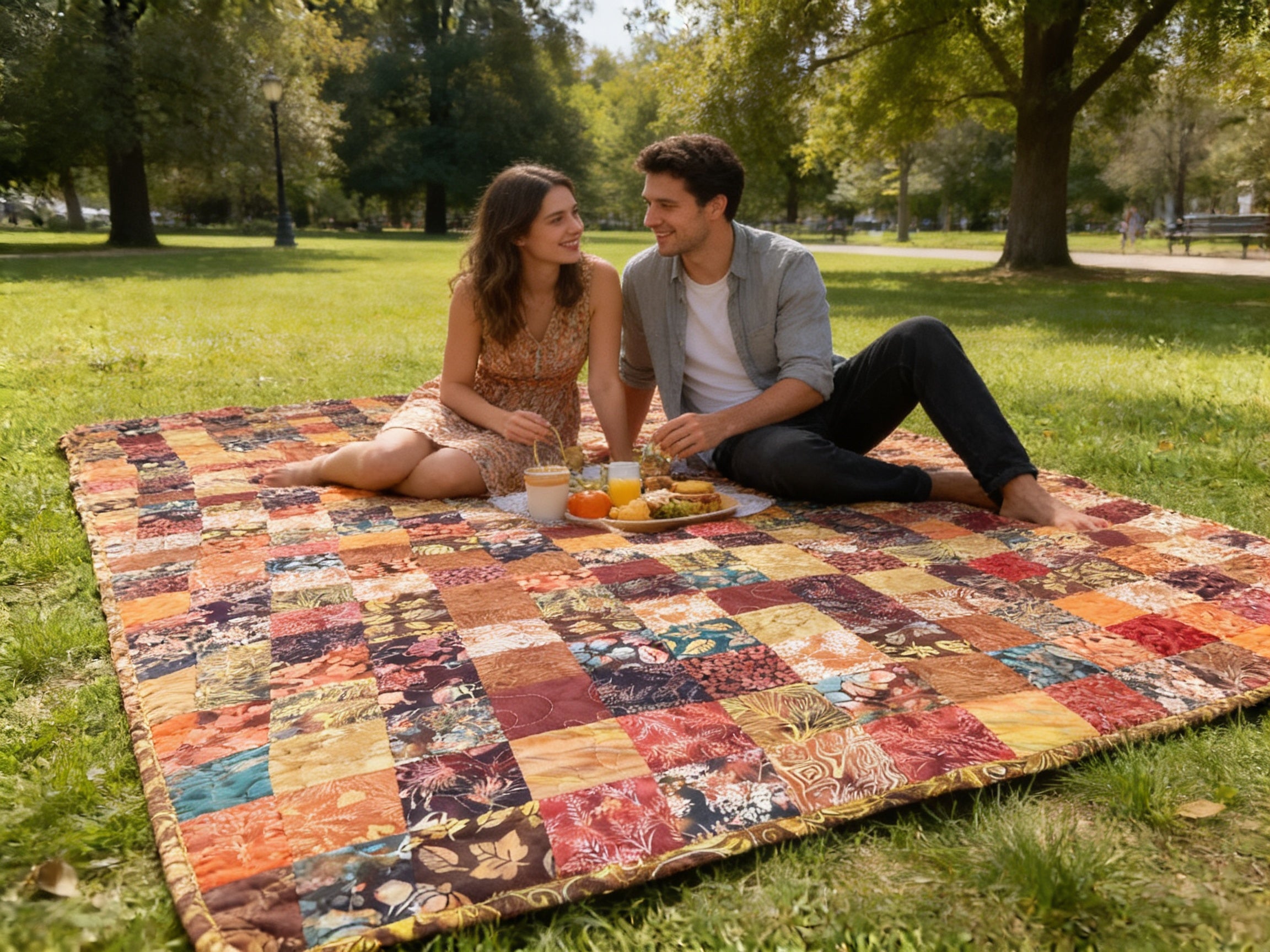 Handmade Earth Tone Patchwork Quilt – Queen Size Cotton Comforter Bedspread