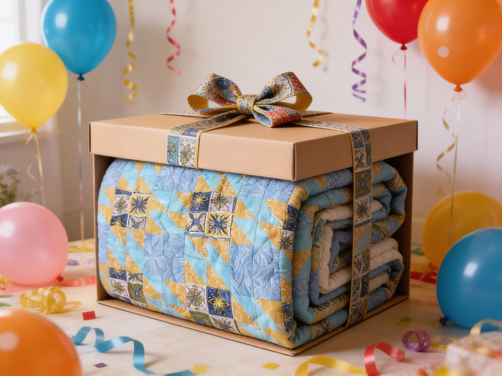 Handmade Quilt – Blue Yellow Fabric Geometric Design