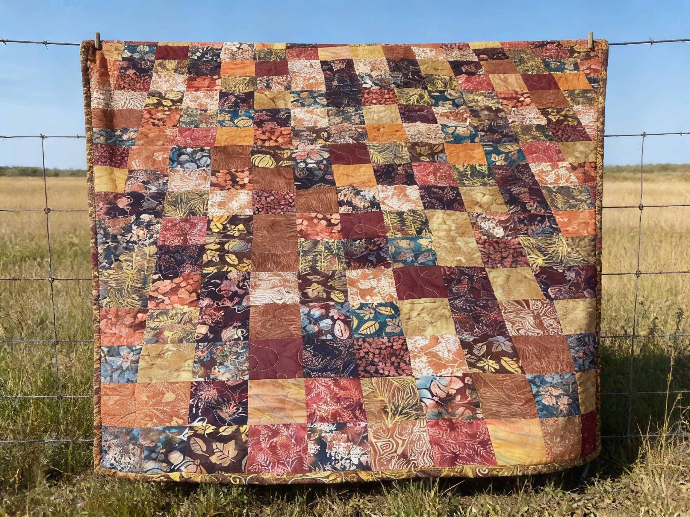 Handmade Earth Tone Patchwork Quilt – Queen Size Cotton Comforter Bedspread