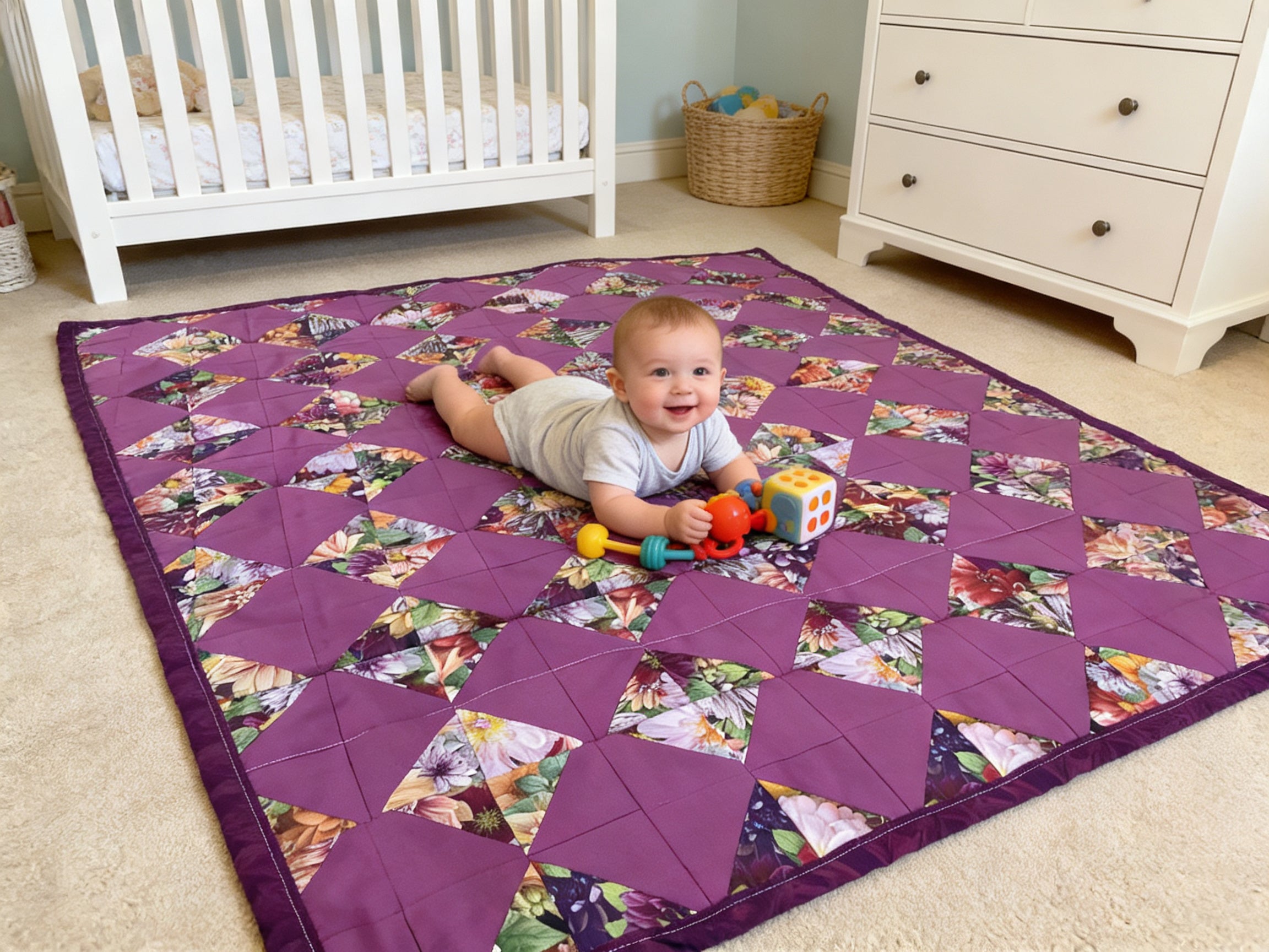 Handmade Purple Floral Lap Quilt – Baby Blanket – 38”x42 Lap Quilt baby blanket baby shower gift new born nursery decor bedspread