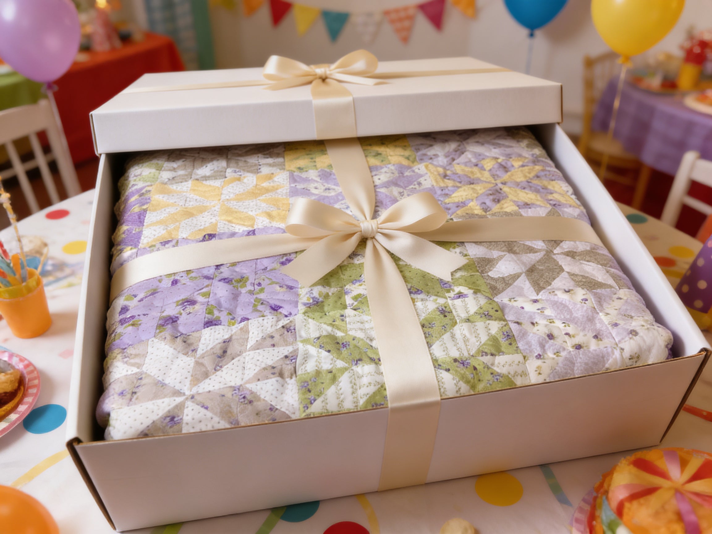 Handmade Queen Size Purple Floral Quilt – Green Yellow Wildflower Quilt – Heirloom Long Arm Quilted Bedspread throw blanket comforter
