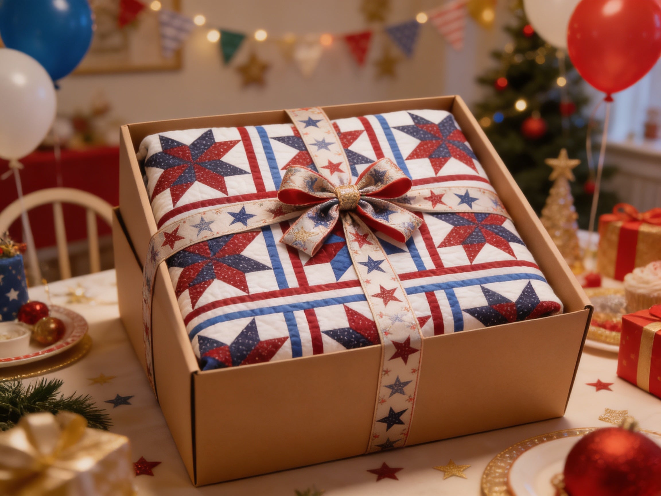 Personalized Star Quilt: Red, White & Blue Bedding  comforter bedspread gift idea