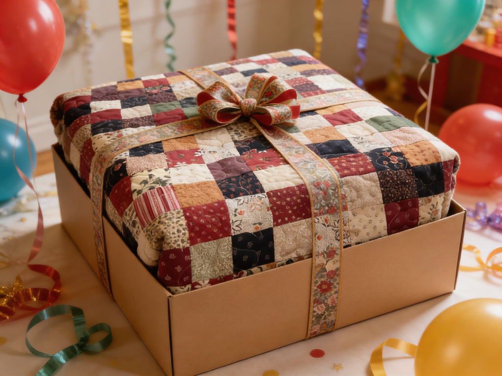 Handmade Patchwork Quilt Blanket – Brown Tan Green Blue Full Size Quilt – Cozy Farmhouse Bedding – One of a Kind Quilted Throw Gift