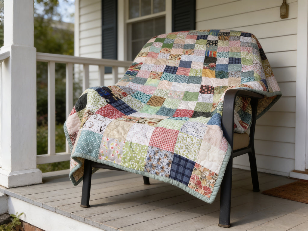 One-of-a-Kind Rainbow Scrappy King Quilt – Handmade Patchwork – Sage Green Reverse – Long Arm Quilted Masterpiece