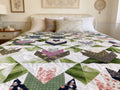 Handmade Tulip Quilt Extra Large Full Size – Floral Patchwork Blanket with Reversible Leaf Backing, Long Arm Quilted Heirloom Bedding