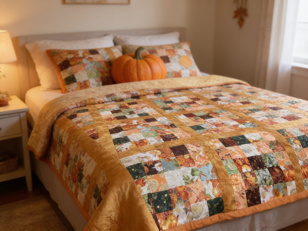 Handmade Full Size Fall Patchwork Quilt  comforter bedspread duvet cover gift idea