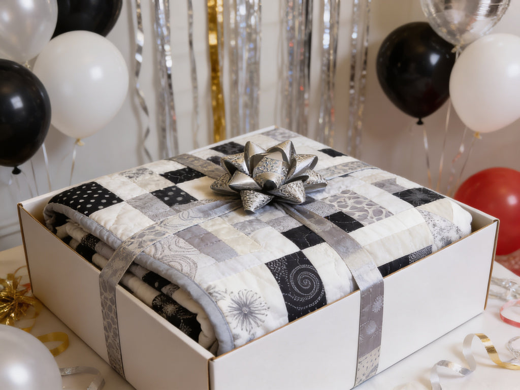 Light weight Handmade Black White Gray Patchwork Quilt – Modern Throw Blanket – 69x69 Bedspread – One of a Kind Quilt Gift comforter