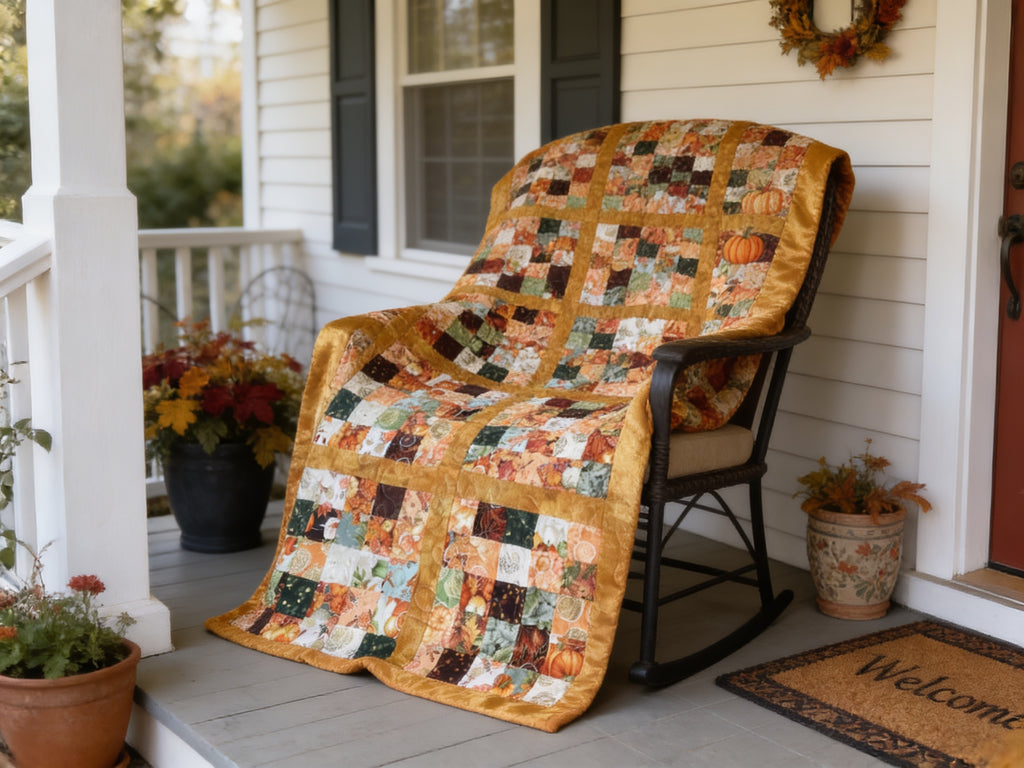 Handmade Full Size Fall Patchwork Quilt  comforter bedspread duvet cover gift idea