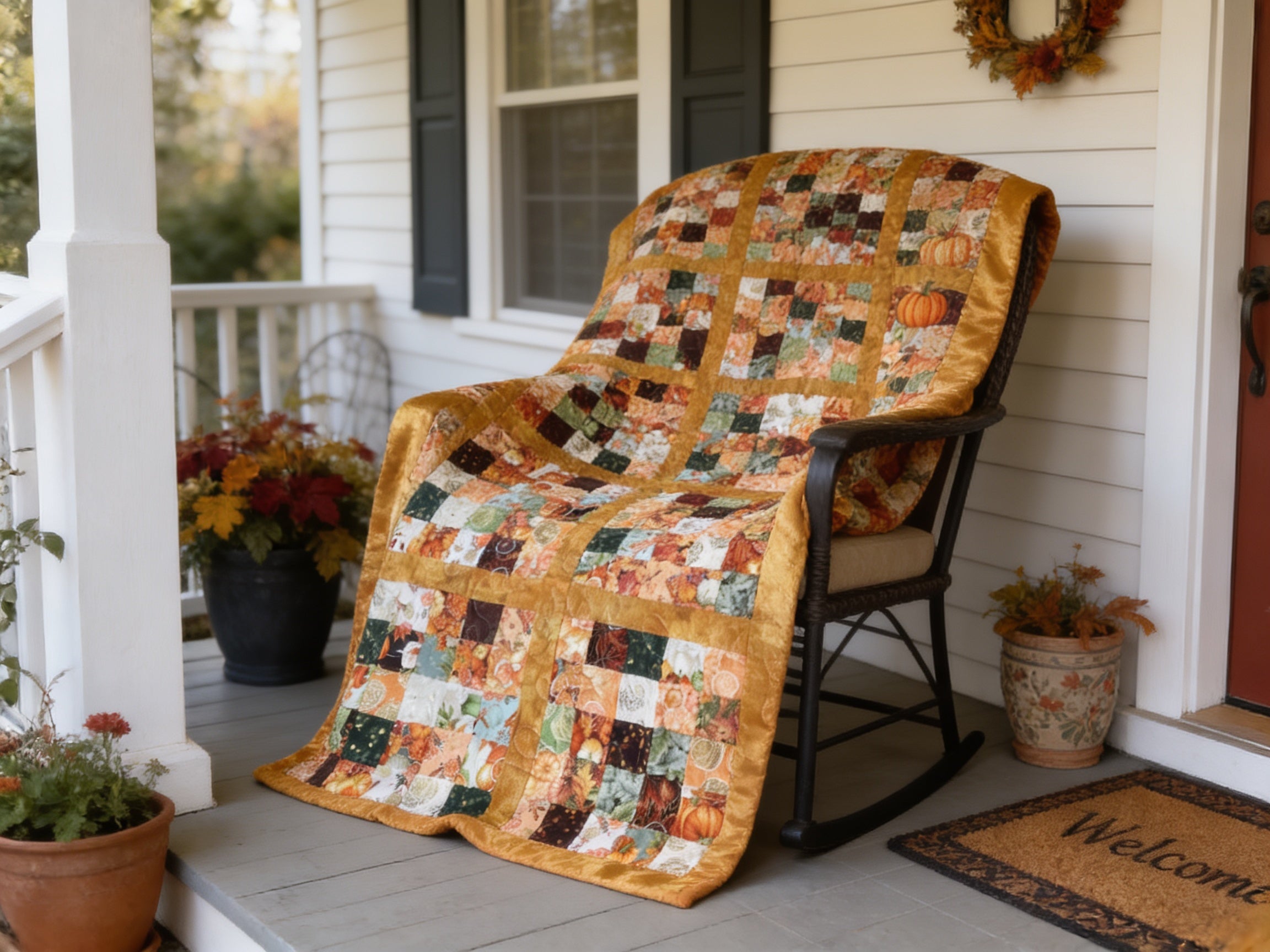 Handmade Full Size Fall Patchwork Quilt  comforter bedspread duvet cover gift idea