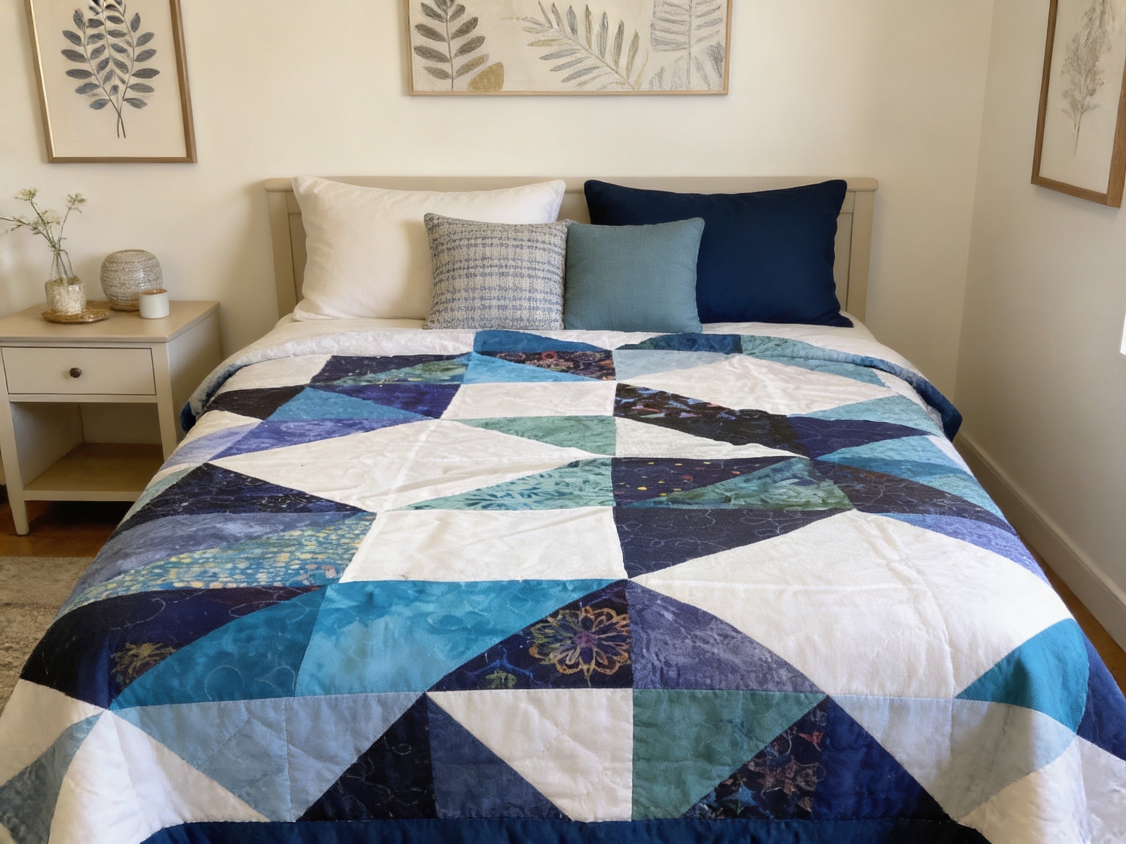 Azure Breeze Boho Quilt – Handmade Lightweight Summer Comfort"  comforter bedspread duvet cover
