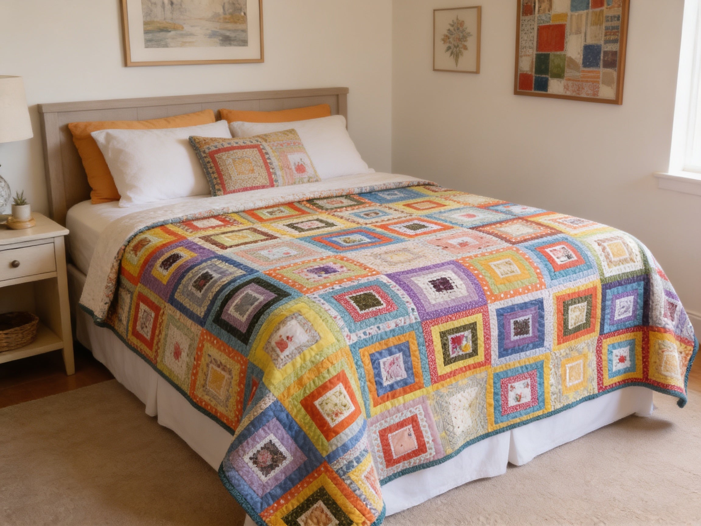 Handmade King Size Cotton Quilt - Floral Theme blanket comforter bedspread duvet cover throw blanket