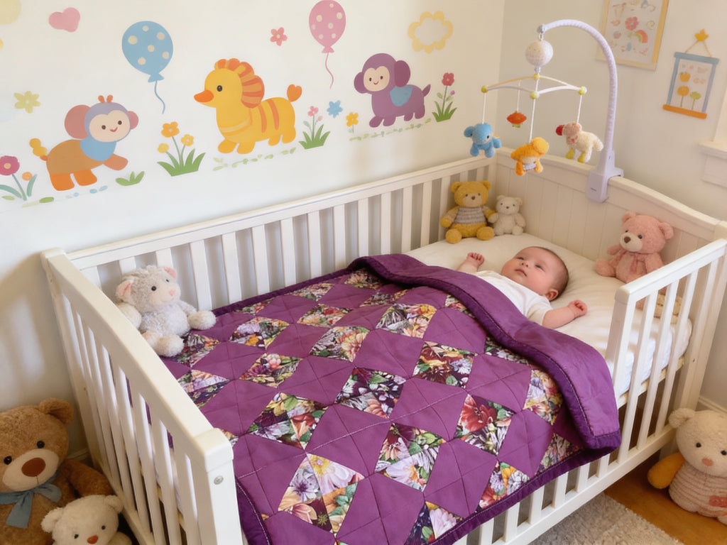 Handmade Purple Floral Lap Quilt – Baby Blanket – 38”x42 Lap Quilt baby blanket baby shower gift new born nursery decor bedspread