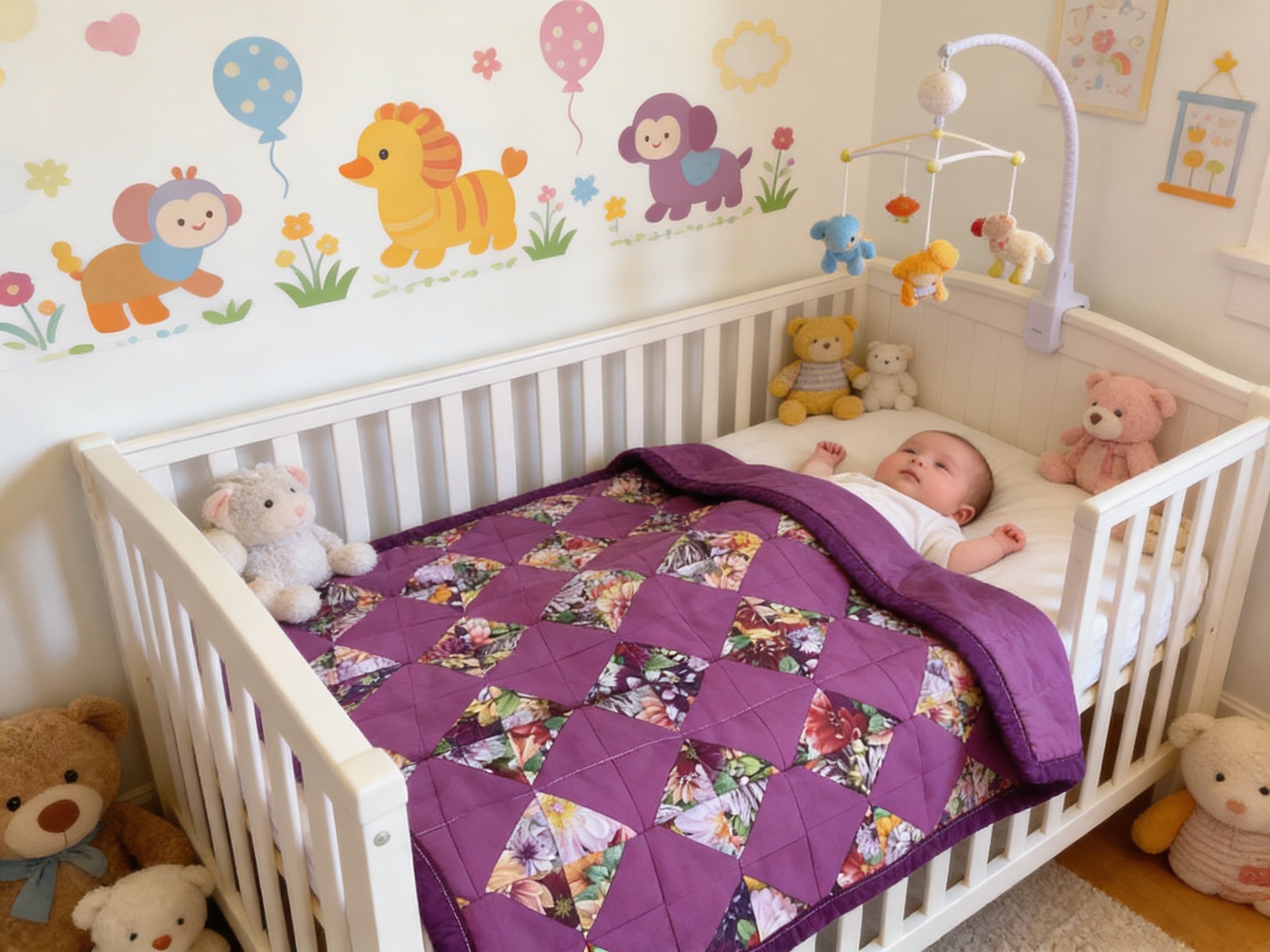 Handmade Purple Floral Lap Quilt – Baby Blanket – 38”x42 Lap Quilt baby blanket baby shower gift new born nursery decor bedspread