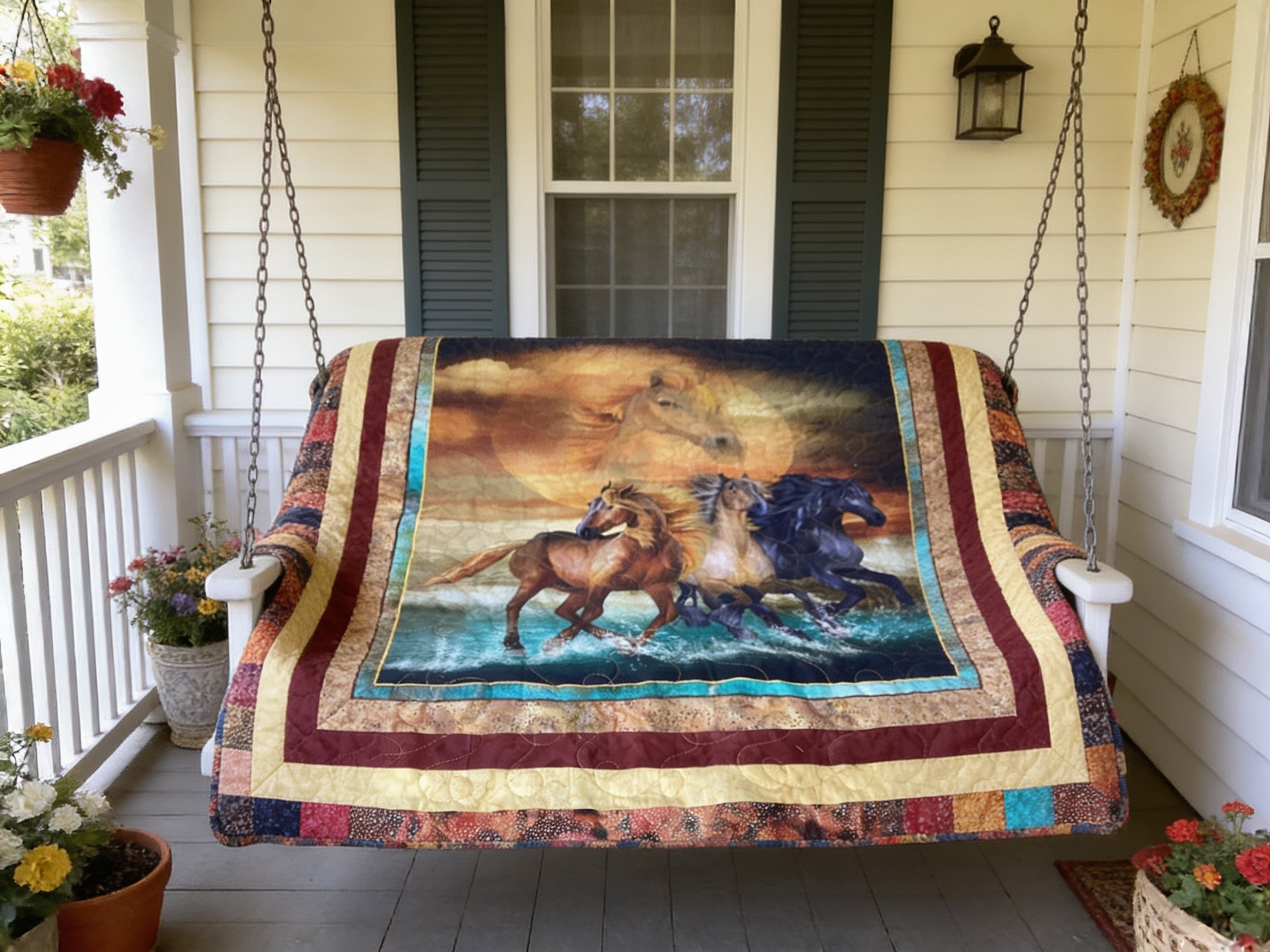 Handmade Horse Quilt Full Size – One-of-a-Kind Running Horses Blanket comforter bedspread duvet cover throw blanket