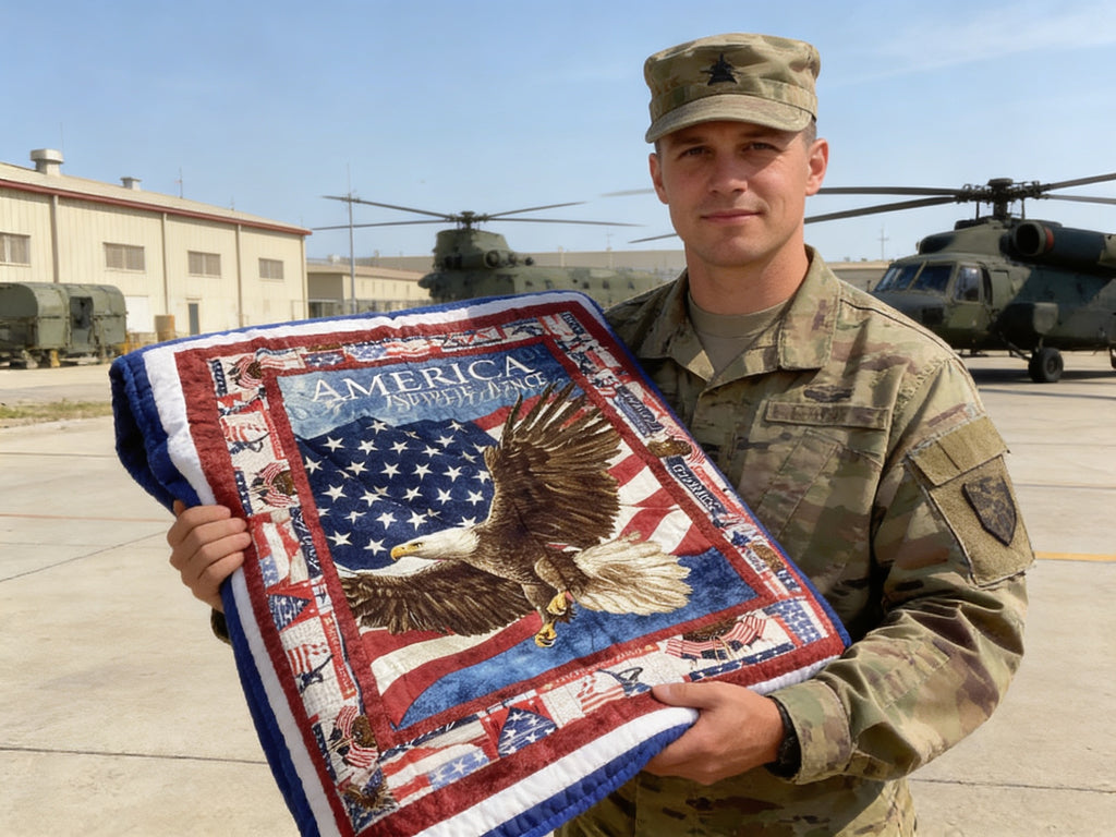 All American Eagle Quilt – Hand-Tied Cotton Throw Blanket, Patriotic Home Decor