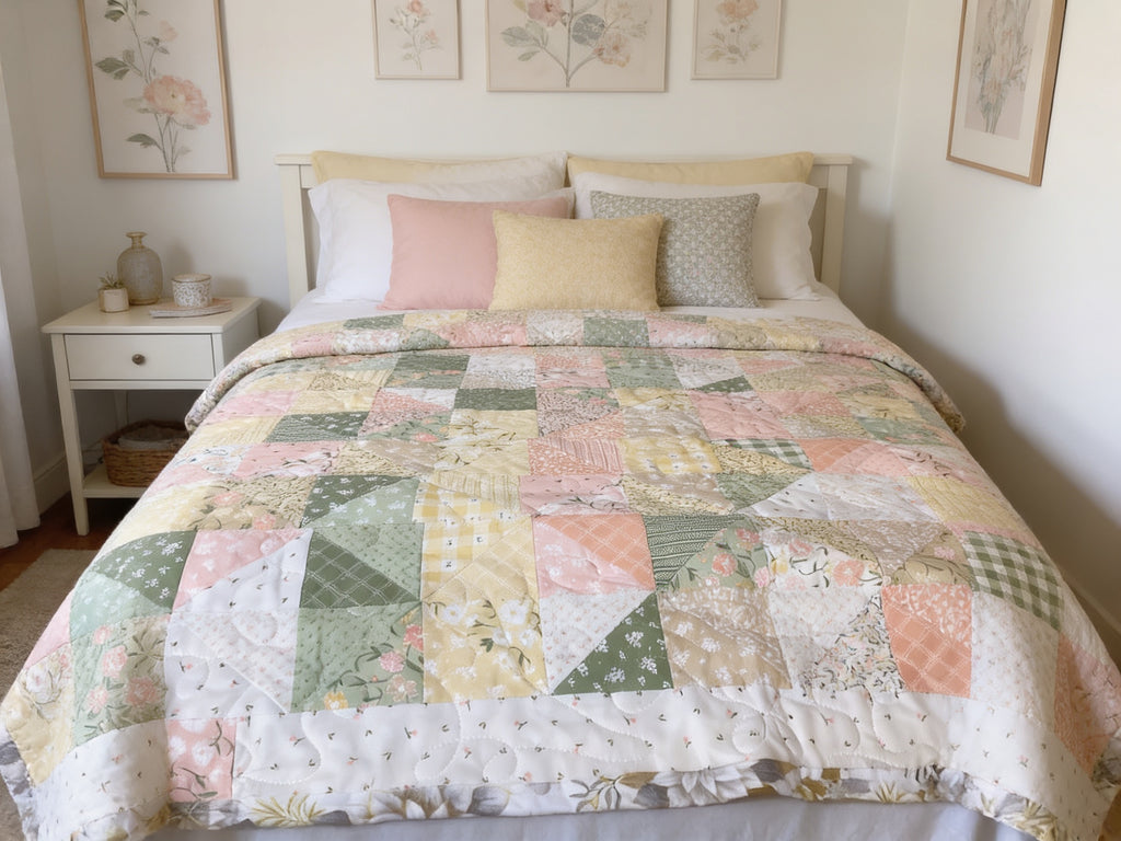 Handmade Floral Patchwork Quilt Throw  comforter bedspread duvet gift idea