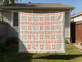 Peach & Green Floral King Quilt – Handmade Square in a Square Patchwork Blanket – Lightweight Heirloom Bedding – Cottage Farmhouse Gift