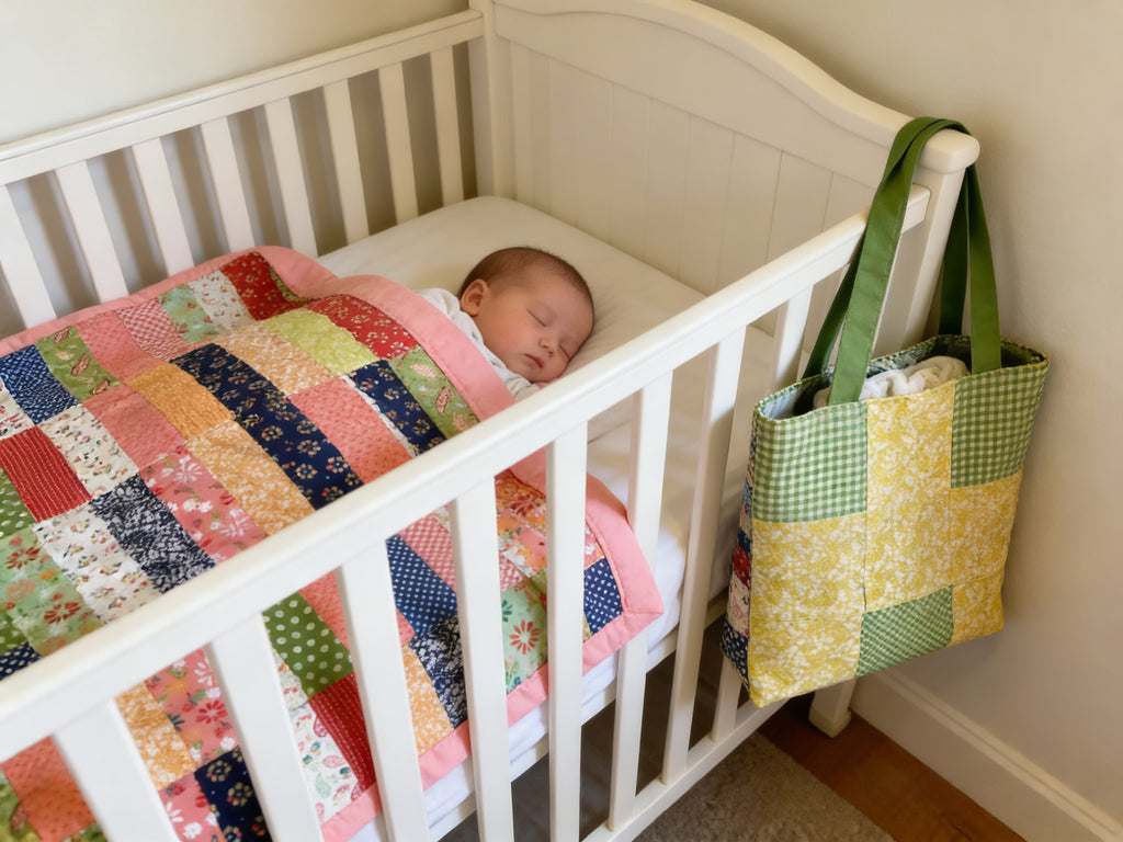 Baby Essentials Set – Handmade Quilt  and Diaper Bag Duo Lap Quilt baby blanket baby shower gift new born nursery decor bedspread