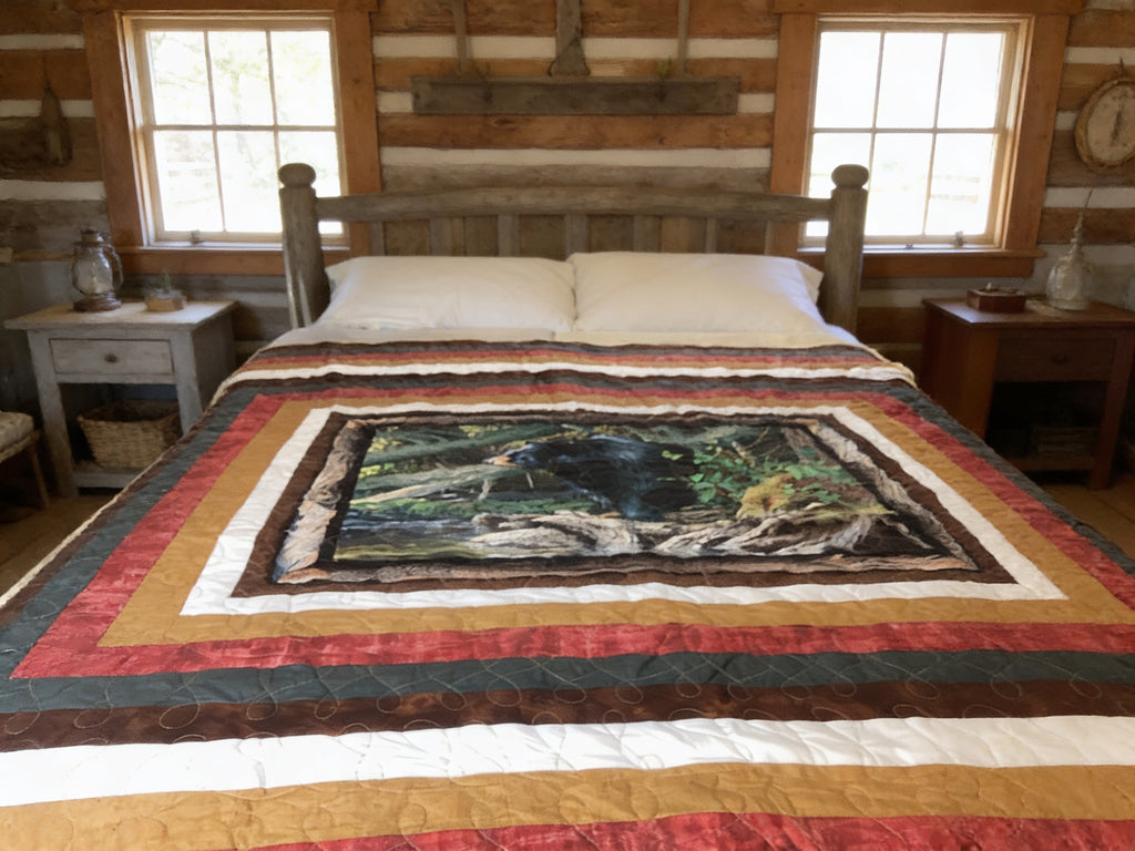 Bear Hugs Quilt & Pillow Set – Handcrafted Full/Queen Cotton Quilt for Cozy Nights" comforter bedspread duvet cover throw blanket
