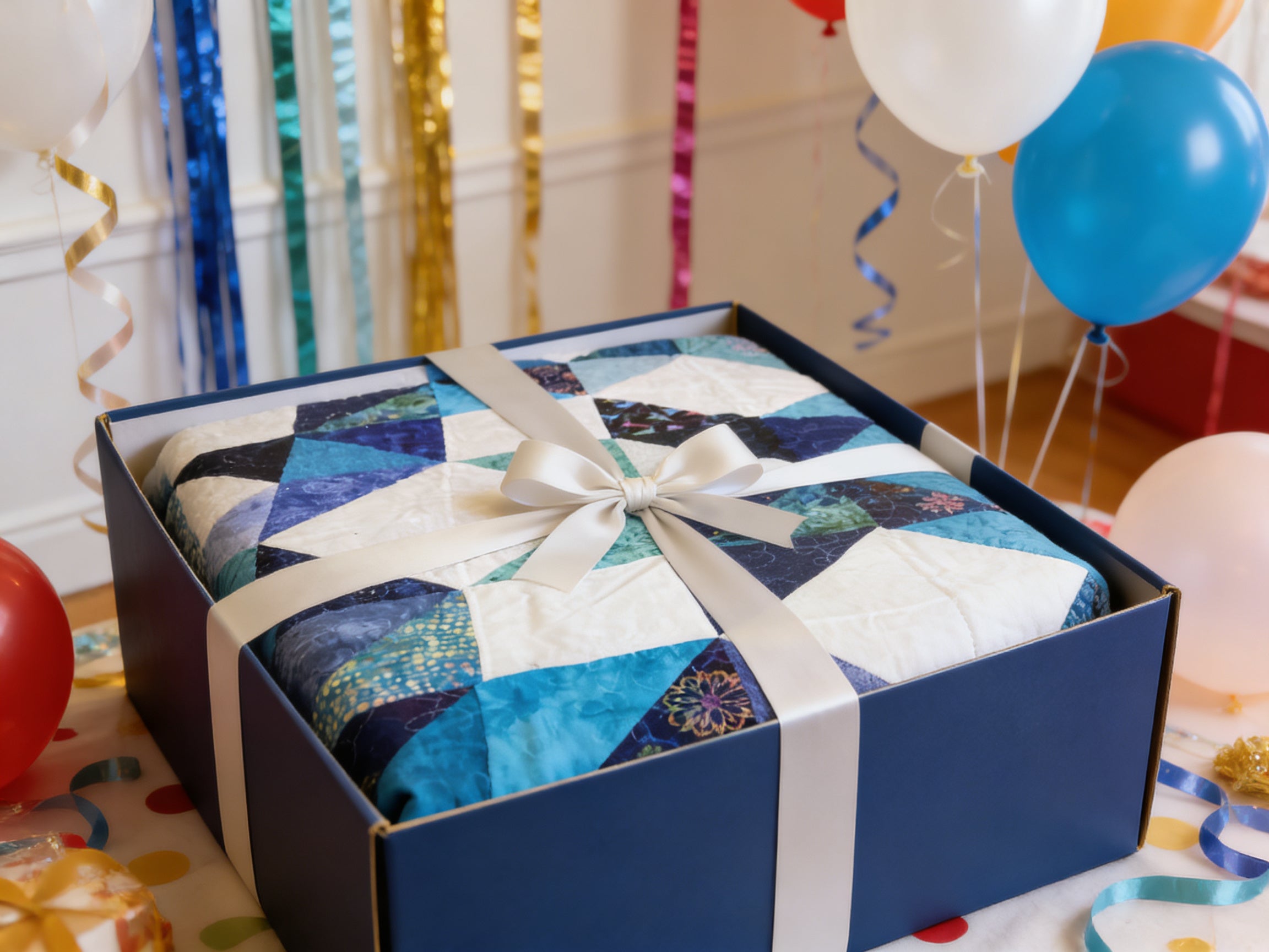 Azure Breeze Boho Quilt – Handmade Lightweight Summer Comfort"  comforter bedspread duvet cover